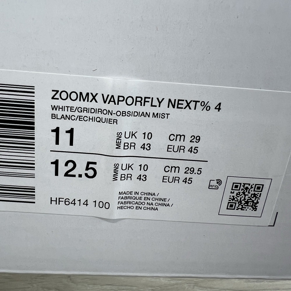 Men's 11 - Nike Zoomx Vaporfly Next%4 White Gridiron Obsidian Mist HF6414-100 - Picture 10 of 10